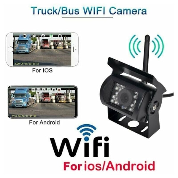 12V-24V WIFI HD Trådlös Backkamera för Lastbil Vidvinkel 170 Grader Sändningsavstånd 50m Nattseende Vattentät IP67