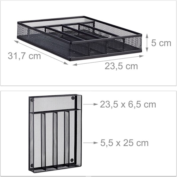 Bestikbakke i stålnet Metal bestikboks Bestikbakke HxBxD: 5 x 23,5 x 31,7 cm, Sort