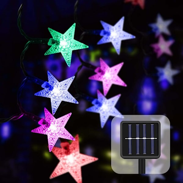 Solcellsdrivna utomhus ljusslingor 7M 50 LED Vattentäta Stjärnformade Dekorativa Julsollampor för Fest, Bröllop, Trädgård, Butik, Hem Utomhus (flerfärgad)