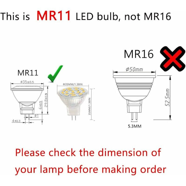 12V 3W MR11 LED-lampor motsvarande 20-30W halogenlampor, GU4.0 sockel, varmvit (3000K, 6-pack)