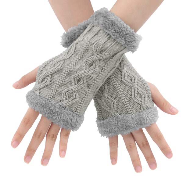 Vinterstickad, varm handled, fleecefodrade, fingerlösa handskar för kvinnor, varma handskar med tumhål för kvinnor, flickor, gåvor för arbete utomhus