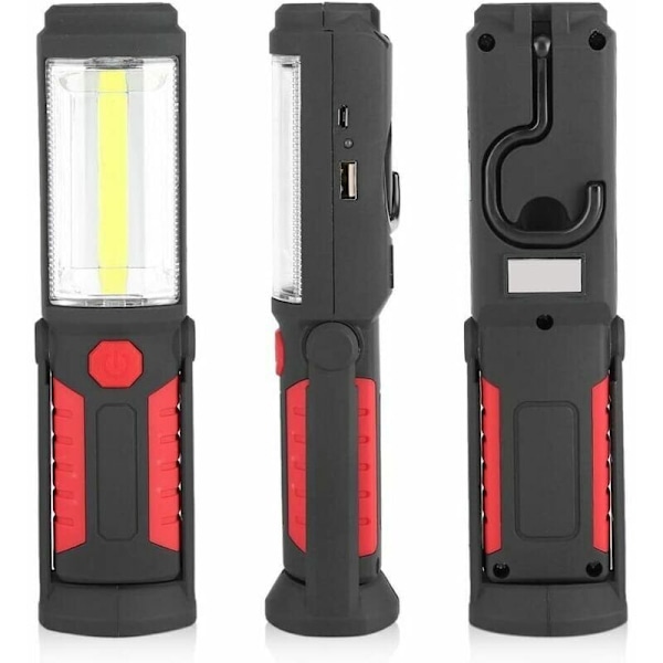 Latautuva LED-työvalo magneettisella LED-taskulampulla 2200mAh COB LED 650Lm 3W autolle, autotallille, työpajaan, leirintäalueelle, DIY-projekteihin (punainen) - Punainen