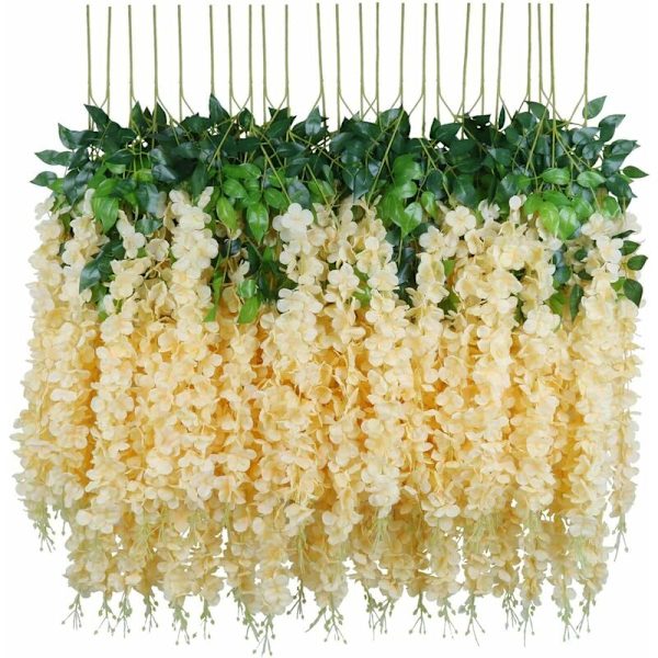 Keinotekoiset kukat, 24 kpl Keinotekoiset Wisteria-köynnökset Riippuvat Silkki Kukat Koti Hääjuhlat Koristelu (24 kpl, 110cm/Jokainen Lanka, Samppanja)