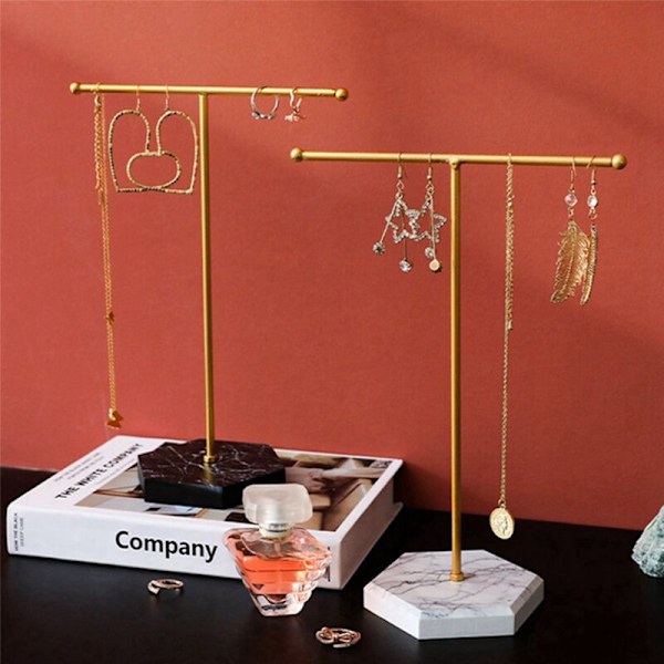 2X Halsbandshållare Display Stativ T-Bar Metallpläterad Bord Organizer Tower för Visning Hängande B