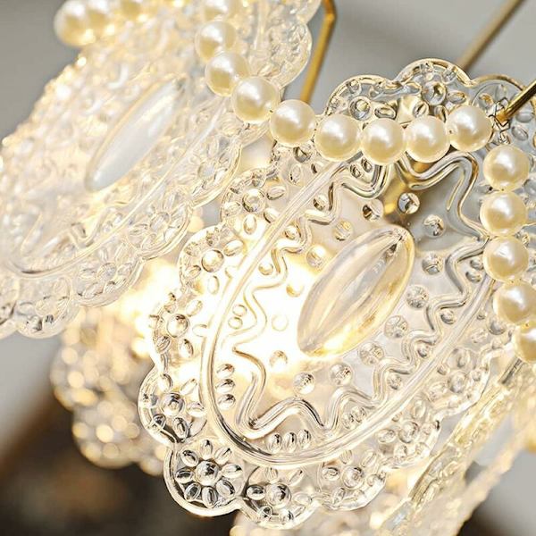 Glaspendellampa Dekorativ Pärla Enhuvud Hängande Lampa Mid-Century Enkel Droplight för Restaurang Köksö Sovrum Sängbordlampa, A-DEN