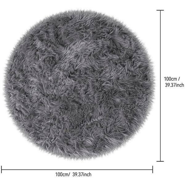 Moderne rund soveværelsesteppe Design Shaggy stue teppe - 100 cm - grå
