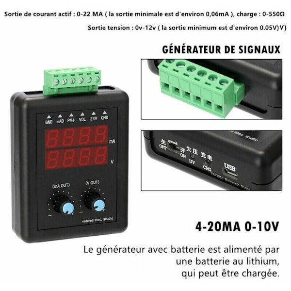 Signalgenerator 4-20 mA 0-10 V, 24 V Ström- och Spänningsgivare, Signalkälla och Konstant Ström, med Display