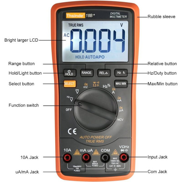 TRMS 6000 Auto Range Digital Multimeter med Batteri Alligator Klemmer, Testledninger, AC/DC Spænding/Tælling, Spændingsalarm, Amp/Ohm/Volt Multi-Tester/Diod