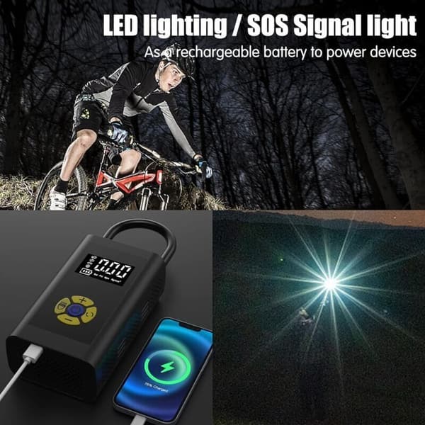 Bärbar luftkompressor, bildäckspumpversion cykelpump minibilkompressor digital LCD-display, 150PSI, typ-C-laddning 2000mAh med LED-lampa-