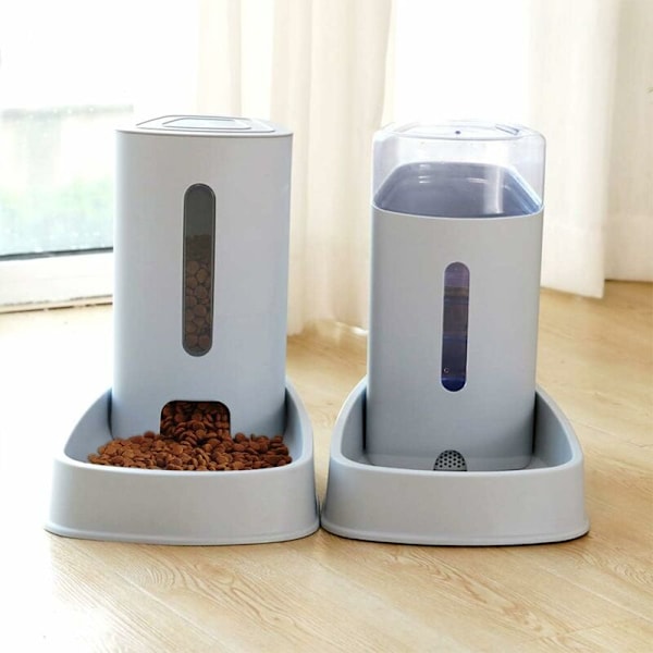 Automatisk Torrfoder- och Vattenfontän - 3,8L x 2 stycken - Mat för Hund/Katt/Torrfodermatare och Dryckestillbehör Katt/Hund/Husdjurs Skål