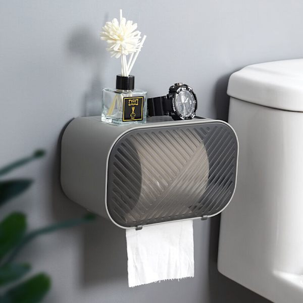 Multifunktionel vægmonteret toiletrulleholder uden stansning badeværelse toilet vandtæt og støvtæt papirhåndklæderullepumpe lys luksus toiletrulleboks