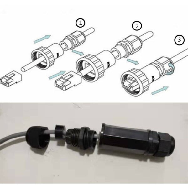 2 stk. Skjermet RJ45 Vanntett Cat5/5e/6 8P8C IP67 Ethernet LAN Hane Dobbel Hode Utendørs LAN-kontakt Kobling Hunn til Hunn Adapter