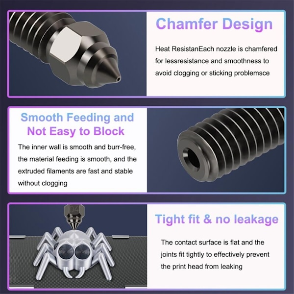 Piikiskoja-setti silikonisukilla, kovettunut teräs, 0,4 mm, 5 kpl, K1, K1 Max, Extruder Hotend