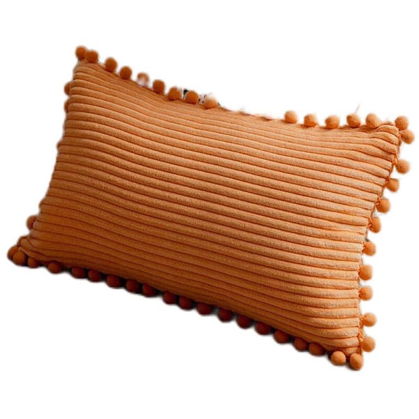 Pakke med 2 Dekorative Lændepuder Betræk med Pomponer, Blød Corduroy Solid Rektangulær Pudebetræk Sæt til Sofa Stue Soveværelse Bil