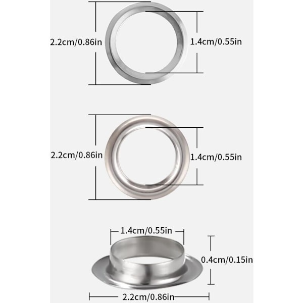 Silmukka-työkalusarja, sisähalkaisija 14 mm, 100 sarjaa suuttimia pressuille, verhoille, kengille, laukuille