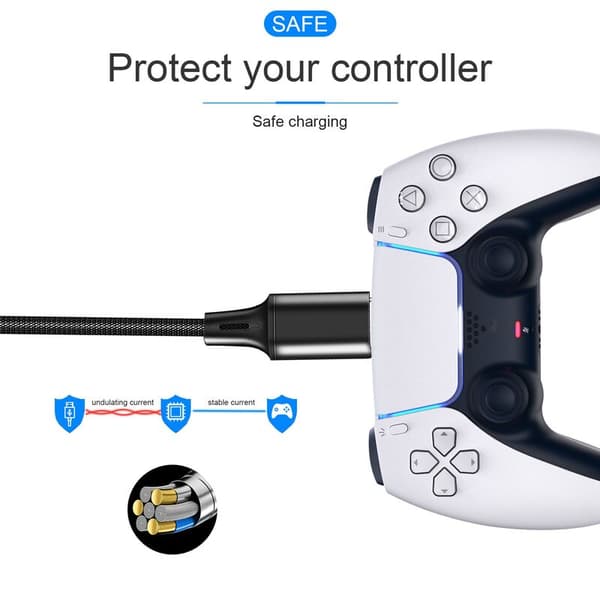 2 i 1 Type-C Controller Opladerkabel Slidstærk Nylon Flettet USB C Oplader Strømkabel til Smartphone