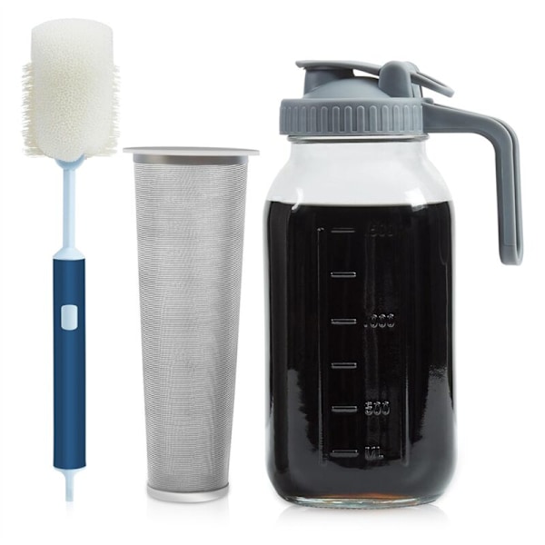64Oz Mason Jar til Koldbrygget Kaffe, Tyk Holdbar Glas Flip Spout Låg med Håndtag