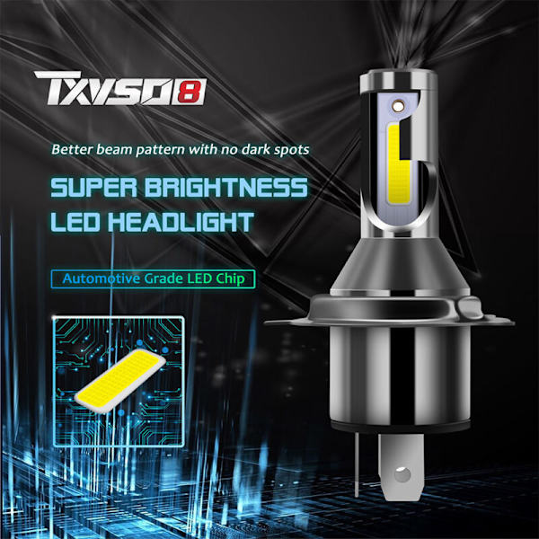 H4 LED-strålkastarlampor 26000LM per set 6000K Vit för Hi/Lo Helljus Halvljus Plug and Play för Motorcykel Bil Lastbil