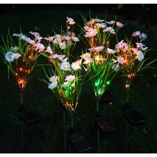 2 st Solbelysningar för Utomhus, Solblommor, Prästkrage Sollampa, LED Solgräslampa, för Trädgård, Gräsmatta, Patio, Vit