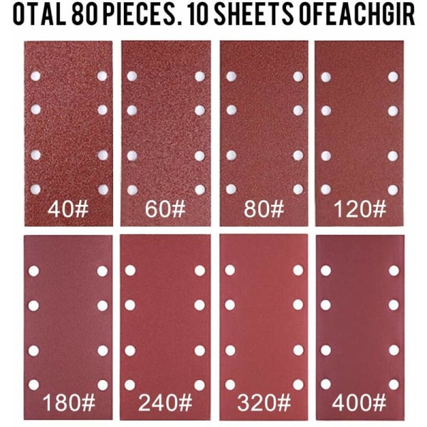 80 slippapper för slipmaskin, 93 x 185 mm slippapper slippapper, musslippapper för Bosch multislipar, korn 40/60/80/120/180