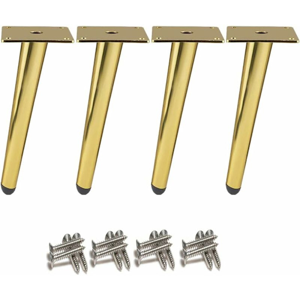 4 stycken sneda bordsben Metalliska skåpsben, Konformade möbelben, 201 rostfritt stål, Guld, 17 cm höjd, Halksäker tyst bas för soffor, bord