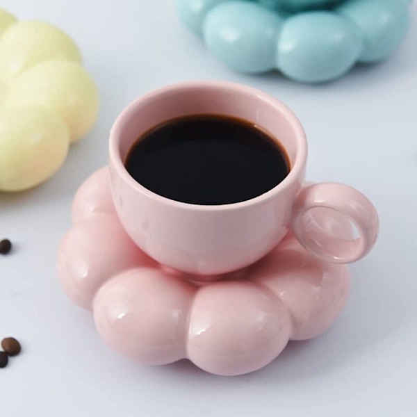 Blomster Kaffe Kopp og Skål Sett Søt Kopp og Skål Sett Keramisk Kaffe Kopp med Skål Solsikke Latte Kopper 6.7 Oz Himmelblå