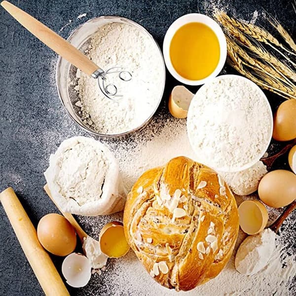 3-delt rustfritt stål deigblander med skrape, egnet for baking av brøddeig eller pizzabunn