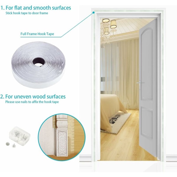 Magnetiskt myggnät för dörr, mesh , upp och ner magnetisk tätning med självstängande, håller frisk luft inuti (120X220cm, vit)