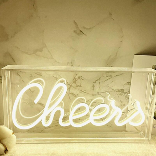 Cheers Neon Skylt USB LED Skylt Skrivbordsljuslåda Cheers Neon Bar Skylt 3D Vägg Neon Varm Ljusskylt för Festdekoration Ljus A