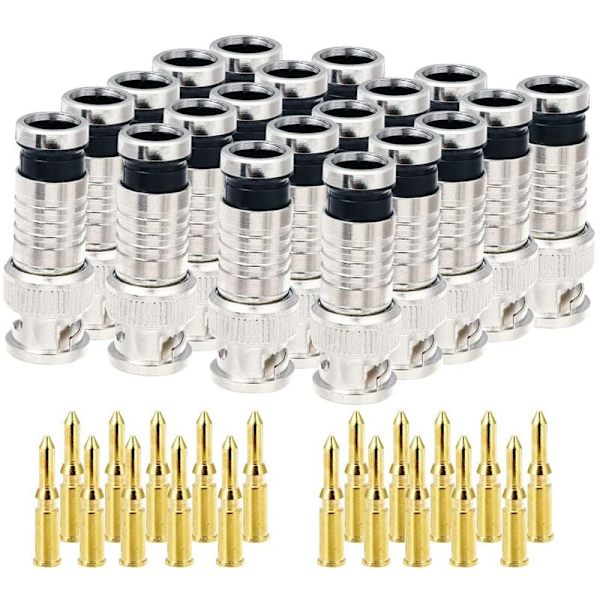 20 stk. BNC-kompressionskonnektor 75 Ohm kobling med kobberben til RG58-59 crimp video jack forlænger koaksialkabel
