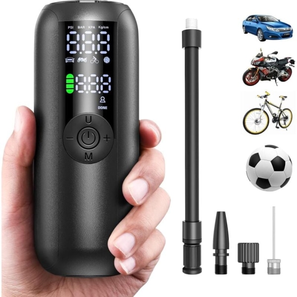 150 PSI elektrisk sykkelpumpe, bildekkpumpe, 2000 mAh batteri, oppladbar luftkompressor, automatisk avstengning med Presta og Schrader for biler, motor
