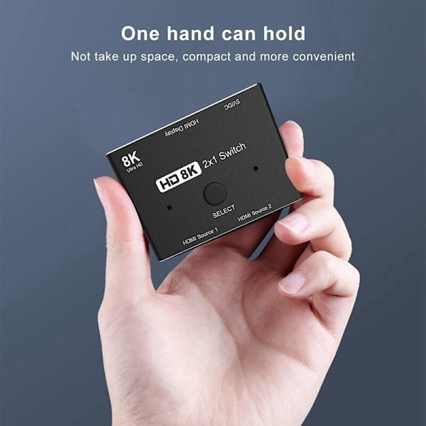 HDMI-kompatibel 2.1-switch splitter 8K KVM Ultra HD-switch 2 i 1 ut för bärbar dator 2 källor till 1 skärm
