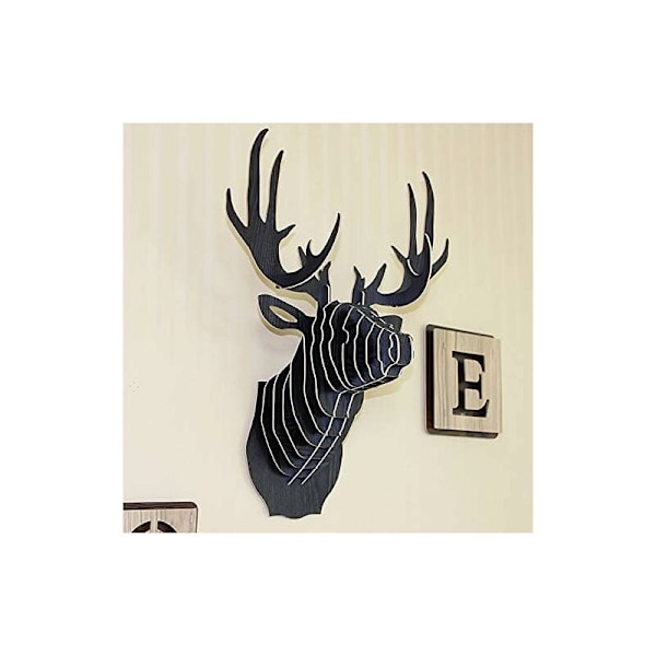 3D Väggdekoration Hängande Hjort Huvud Skulptur Entré Hall 29.5cmx21cmx37cm svart