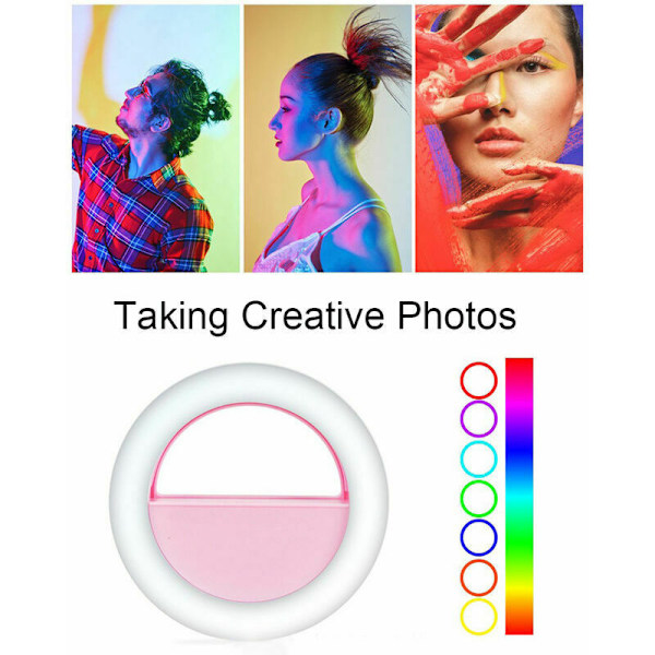 Mini Clip-On Smartphone Selfie Lys Rgb Led Lys Stærk Skønhed Lampe Indbygget Genopladeligt Batteri til Smartphones Tablets Bærbare Computere, Pink, Sunny