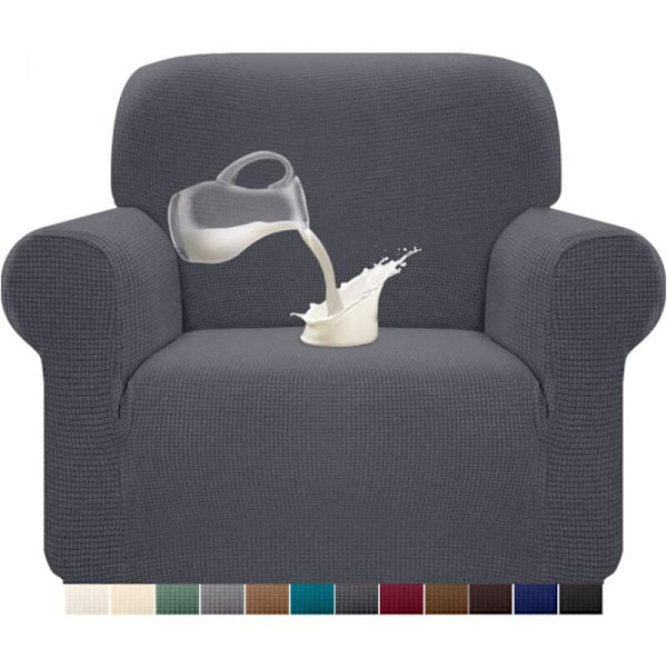 1 Stk Vandafvisende Stræk Sofa Betræk Elastisk Jacquard Spandex Sofa Betræk Sofa Betræk med Skridsikker Skum (1 Sæders, Grå)