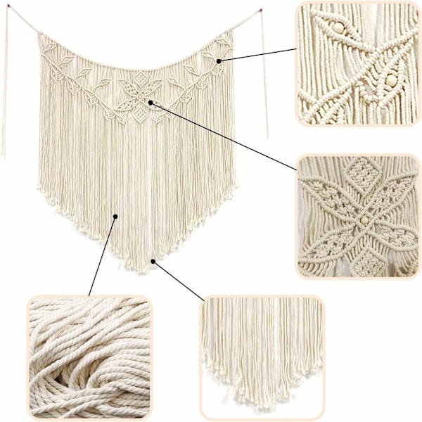 Macrame Väggbonad, Vävd Gobeläng, Modern Chic Vävd Konst, Handgjord Heminredning, Pärlbesatt Väggdekor för Bröllop, Sovrum, Vardagsrum (100 x 96cm) H