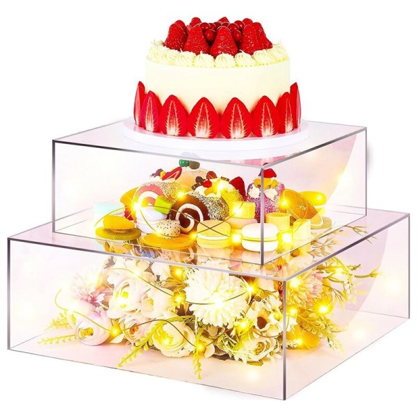 Akryl tårtdisplaybricka fyrkantig tårtbricka DIY tårtrefillbar brädbas för bröllopsfest födelsedagspresentation 20X20X10cm
