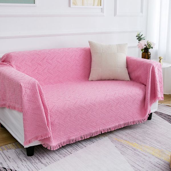Fire årstider bomuldstæppe, enkelt pude sofahåndklæde, mode frokosttæppe (pink, 90x150cm)