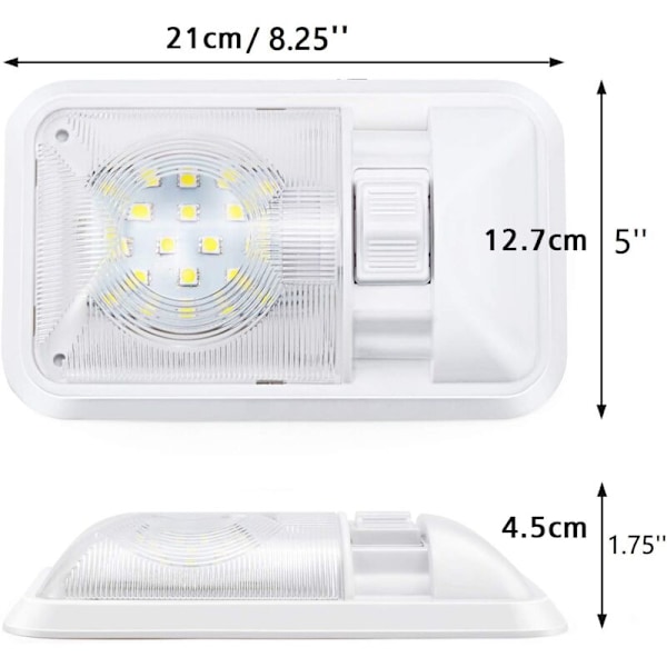 12V LED RV Taklampe 280LM, Taklampe Innvendig Belysning for Henger, Bobil med Bryter (Pakke med 2) 1