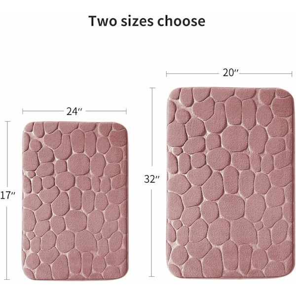 Memory Foam Bademåtte, Brostensbademåtter, Super Vandabsorberende, til Badeværelse, Maskinvaskbar (20 x 32, Pink)