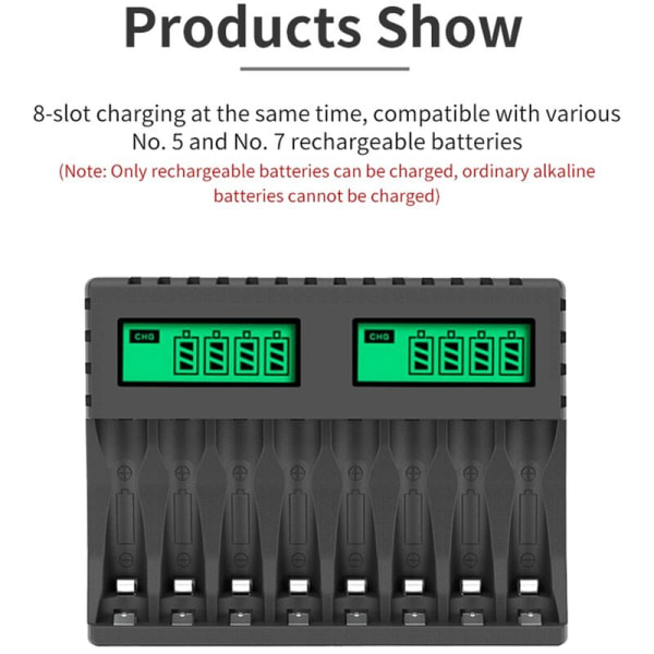 Batteriladdare LCD-display 8 platser Intelligent Smart Laddare för AA/AAA NiCd NiMh Uppladdningsbara Batterier AA AAA Laddare