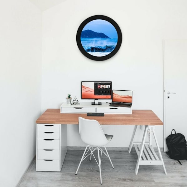 Kreativa runda träramar DIY trävägg hängande fotohållare dekoration (svart)
