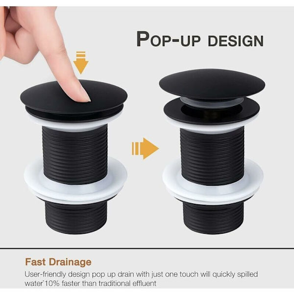 Pop-up-avlopp, pop-up-avlopp utan överfyllning, universell pop-up-avlopp, handfatsavlopp, handfatsavlopp, svart avlopp för handfat och handfat, Versailles