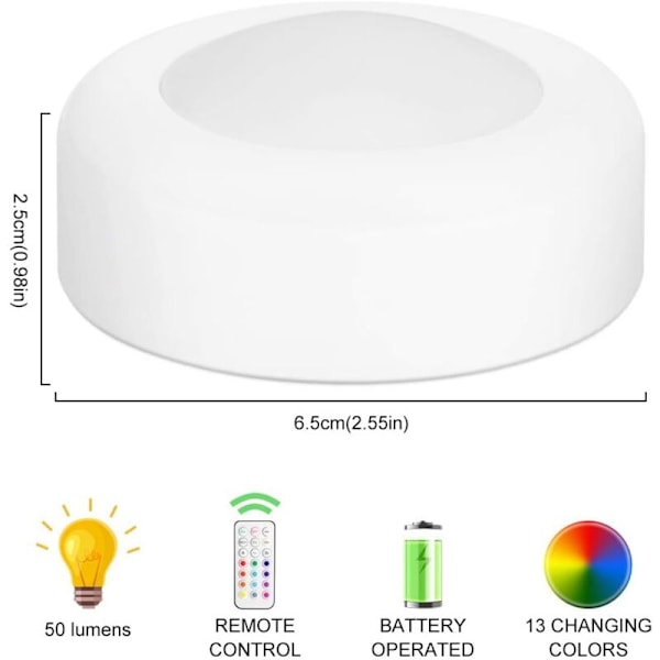 Kaapin/kaapin lamppu, langaton 13-värinen RGB LED-yövalo, himmennettävä paristokäyttöisellä kaukosäätimellä, 6 kpl [Energialuokka A+]