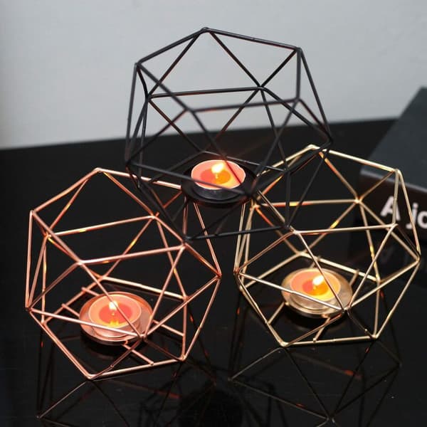 Sæt med 4 polerede geometriske telys, bordpynt, midtpunkt, bryllupper, begivenheder, festdekoration - Guld