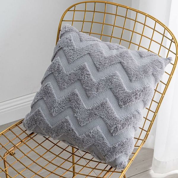 4 kpl Faux Wool ja Sametti Tyynynpäälliset, Pehmeä Plush Koristetyynynpäällinen Aaltokuviolla, Vaaleanpunainen, 45x45CM