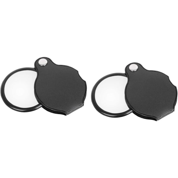 2X Foldbar Lommeforstørrelsesglas 3X Forstørrelseslinse Foldbar Læderetui
