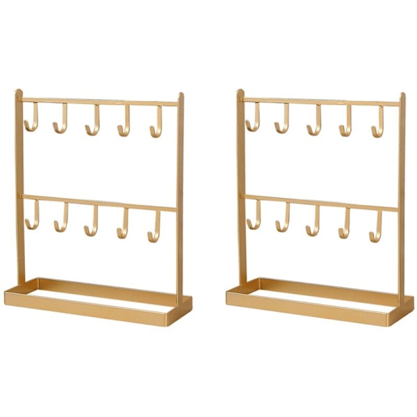 2X Jern Bord Ørestik Hanger Halskæde Ring Hylde Display Stativ Veranda Nøgleholder Guld