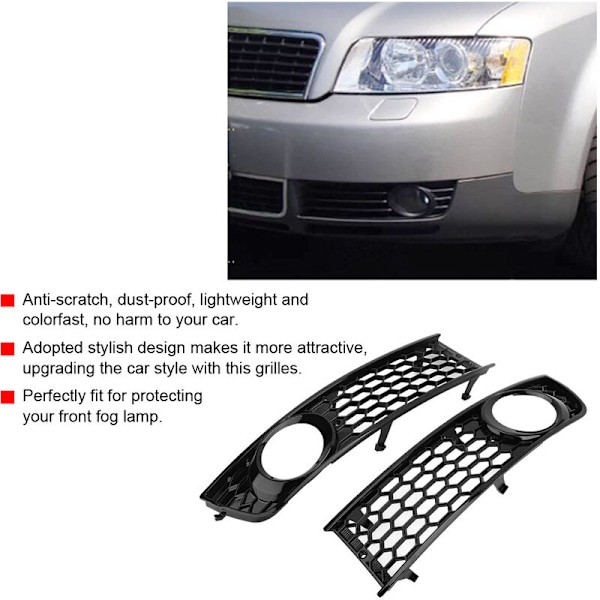 2 stk Bil Frontfanger Tåkelysgitter Lav Side Tåkelysgitter for Audi A4 B6 2002-2005