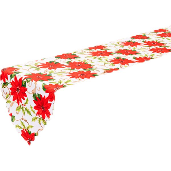 Julebordløber Broderet Luksus Holly Poinsettia Bordløber til Julepynt Stil 2